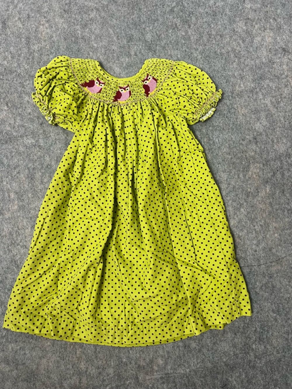 Mom & Me Toddler Girl 3T Green Polka Dot Ruffled smocked embroidered owl Dress
